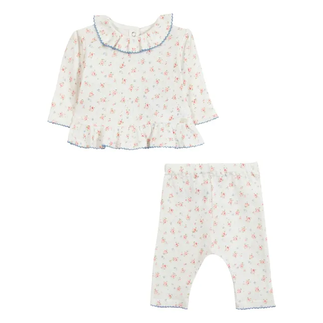 Ensemble T-shirt et Legging Fleuri | Ecru