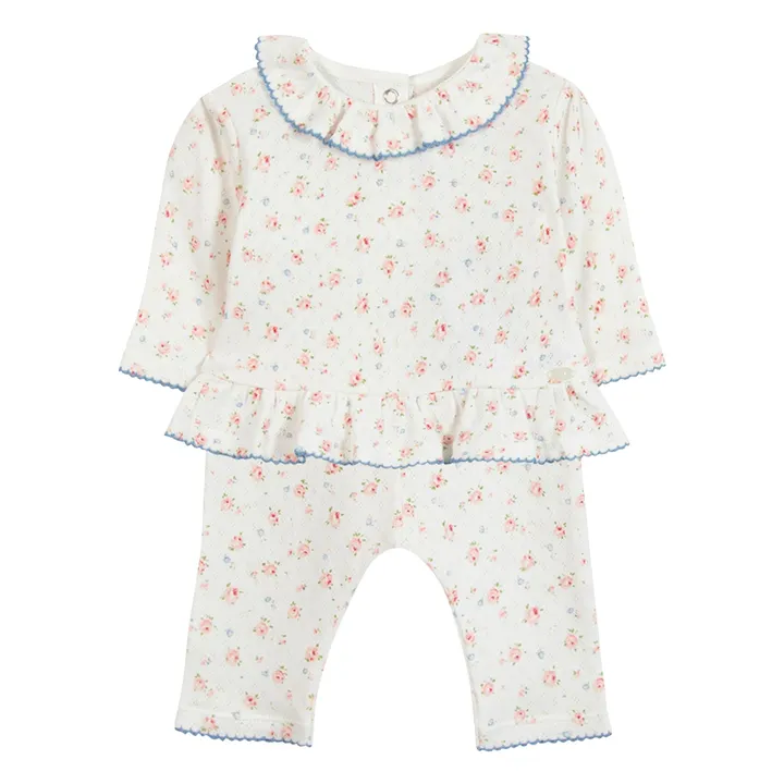 Ensemble T-shirt et Legging Fleuri | Ecru- Image produit n°0