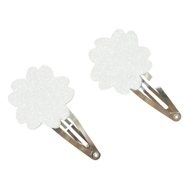 Lot de 2 Barettes Hibiscus Paillettes | Ecru