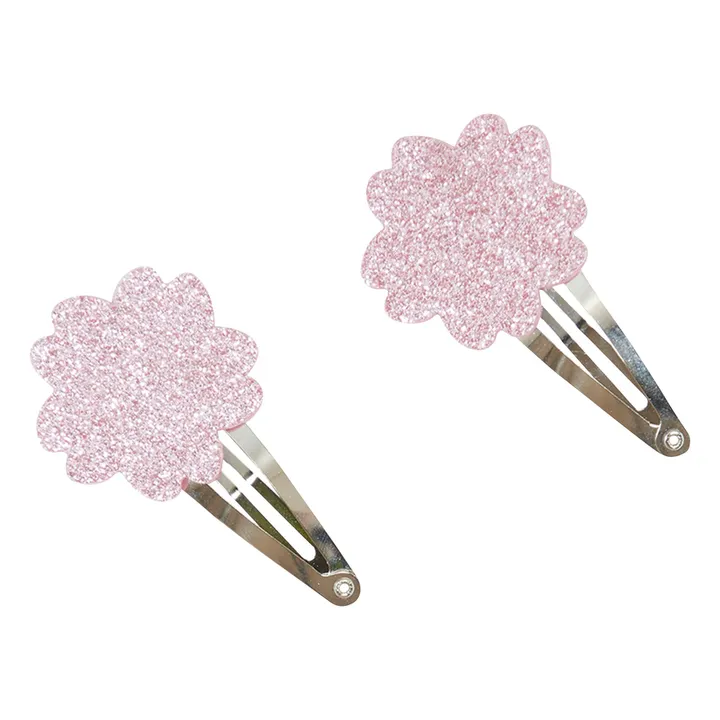 Lot de 2 Barettes Hibiscus Paillettes | Rose poudré- Image produit n°0