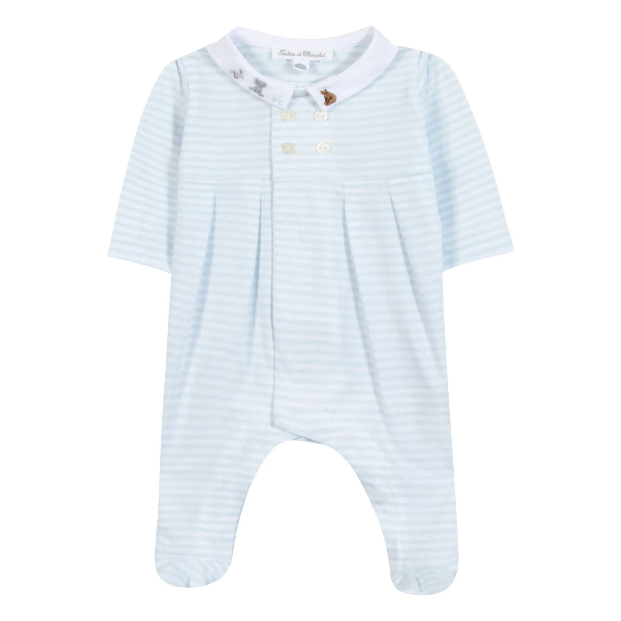 Tartine Et Chocolat Light Blue Striped Animal Collar Pyjamas