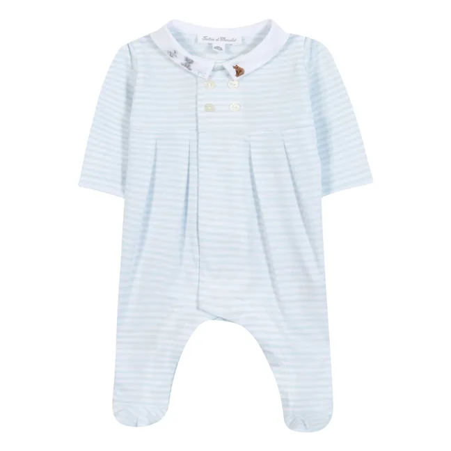 Pyjama Col Animaux Rayé | Bleu ciel