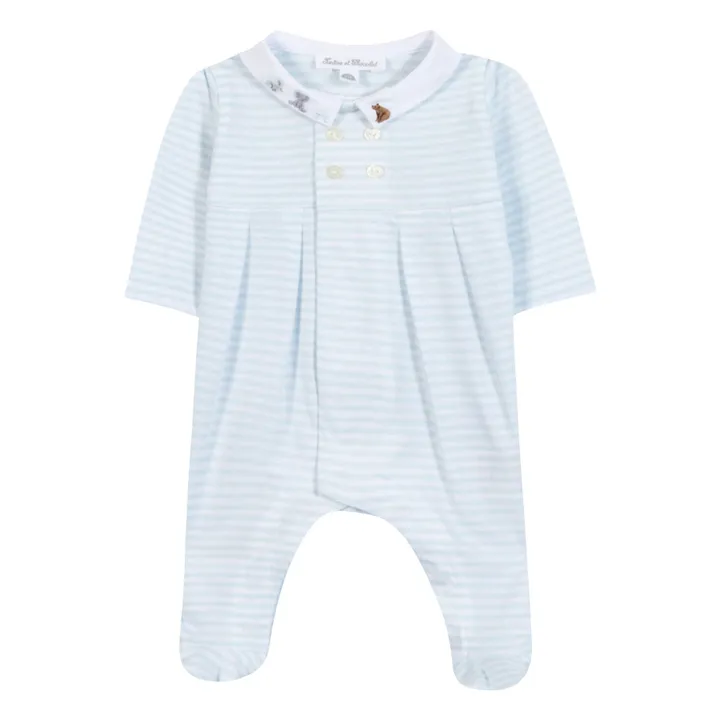 Pijama de rayas con cuello de animal | Azul Cielo- Imagen del producto n°0