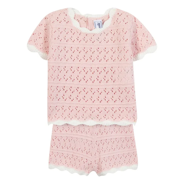 Ensemble T-shirt et Short Pointelle | Rose pâle- Image produit n°0