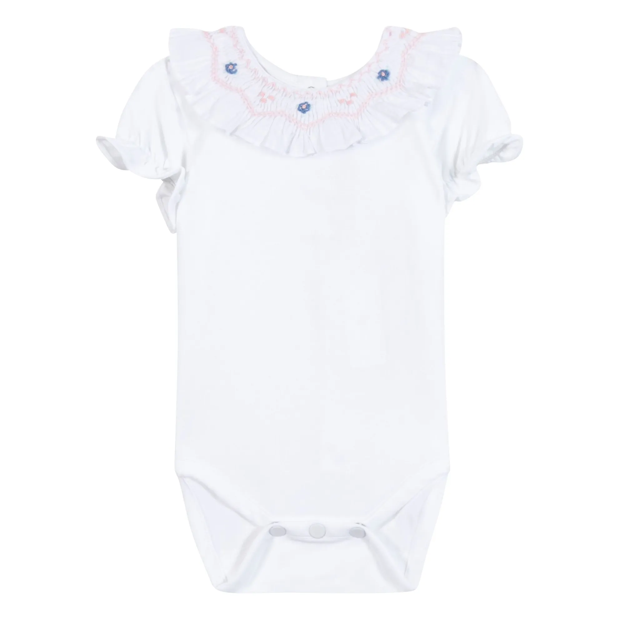 Tartine Et Chocolat Girls White Flower Embroidered Collar Bodysuit
