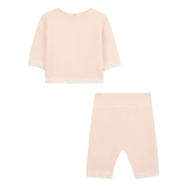 Conjunto de jersey y mallas de punto con festón | Rosa Pálido