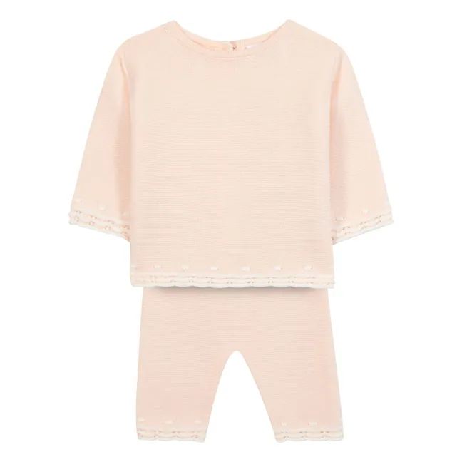 Ensemble Pull et Legging Feston Maille | Rose pâle