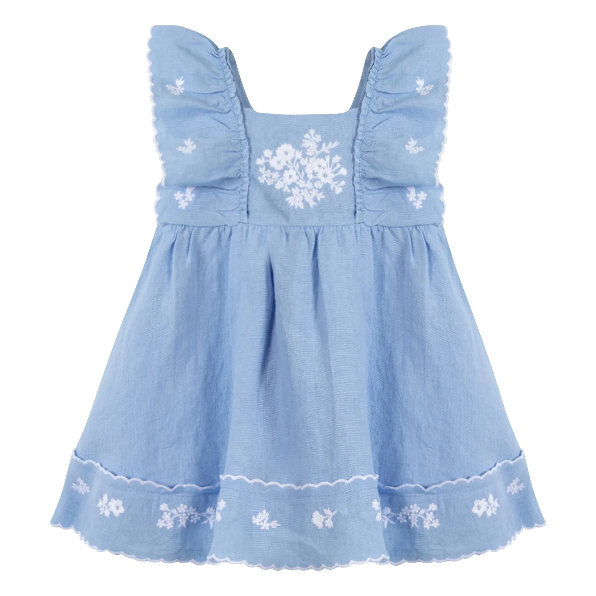 Tartine Et Chocolat Azure Blue Embroidered Festoon Dress
