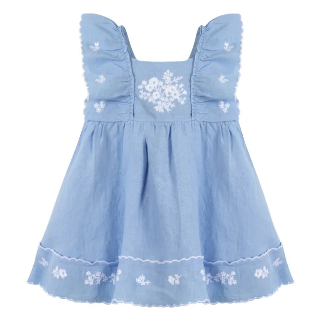 Robe Brodée Feston | Bleu azur