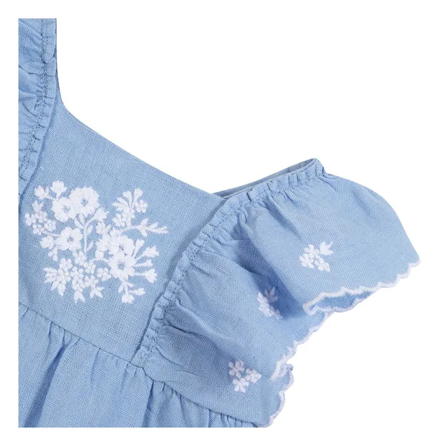 Robe Brodée Feston | Bleu azur