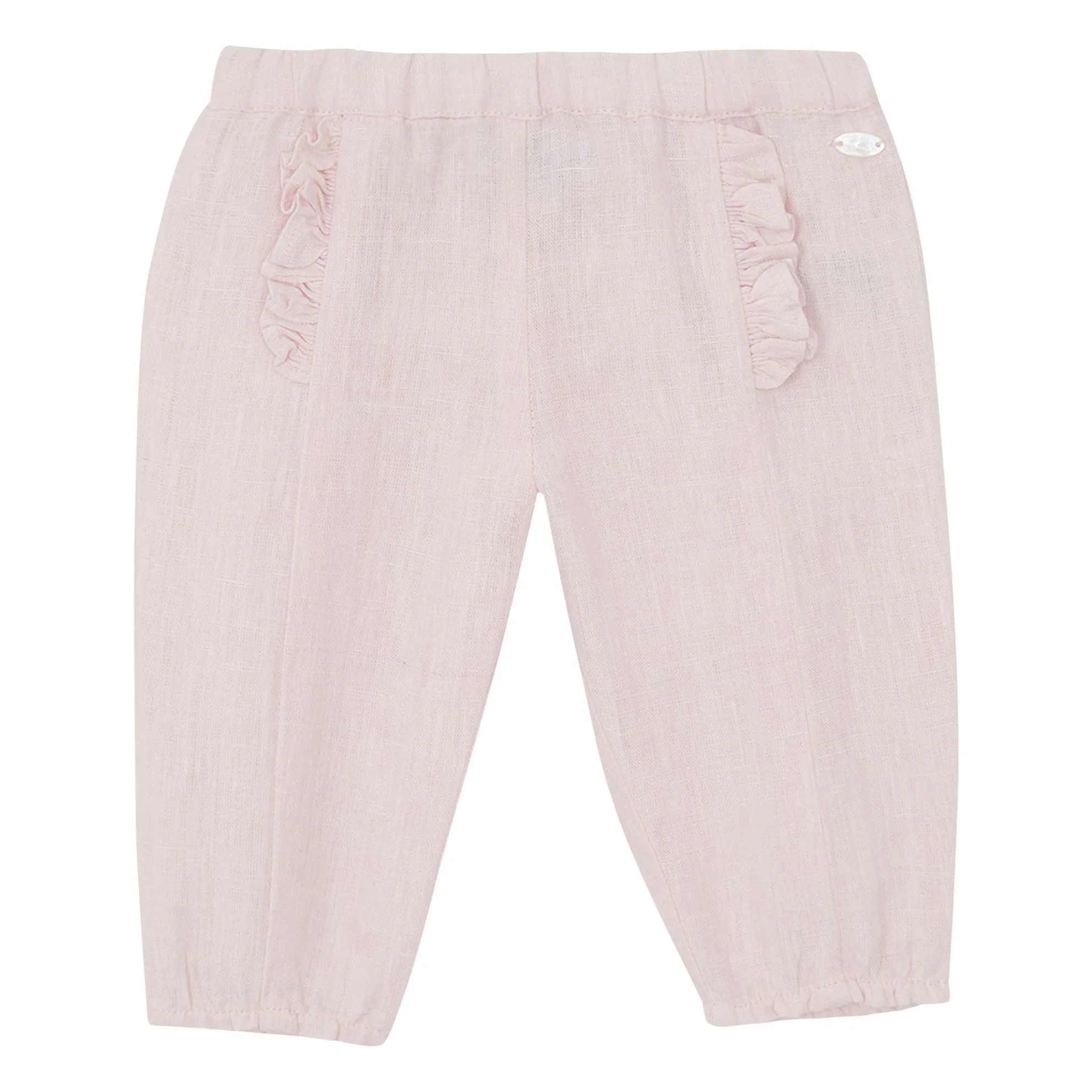 Pantalon Volants Lin | Rose pâle- Image produit n°0