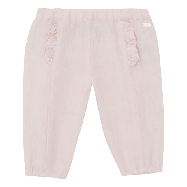 Pantalon Volants Lin | Rose pâle