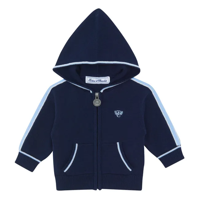 Sudadera con cremallera y rayas de contraste | Azul Marino