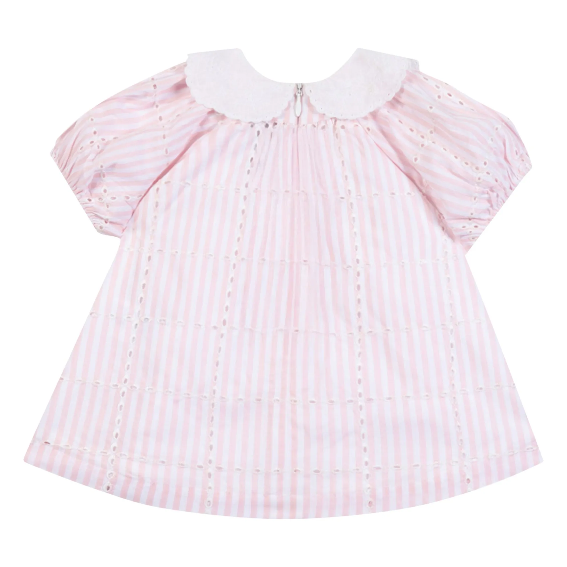 Robe Col Claudine Brodée Rayée | Rose poudré- Image produit n°4