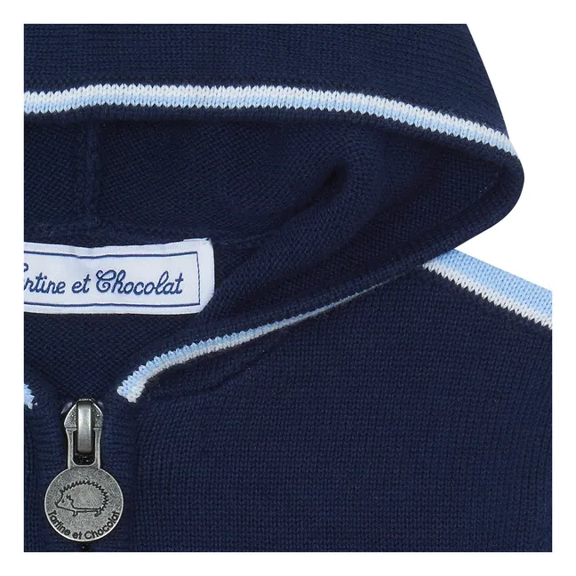 Sudadera con cremallera y rayas de contraste | Azul Marino