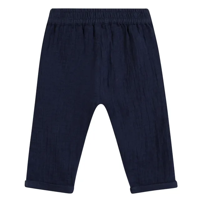 Pantaloni con bottoni in garza di cotone | Blu marino
