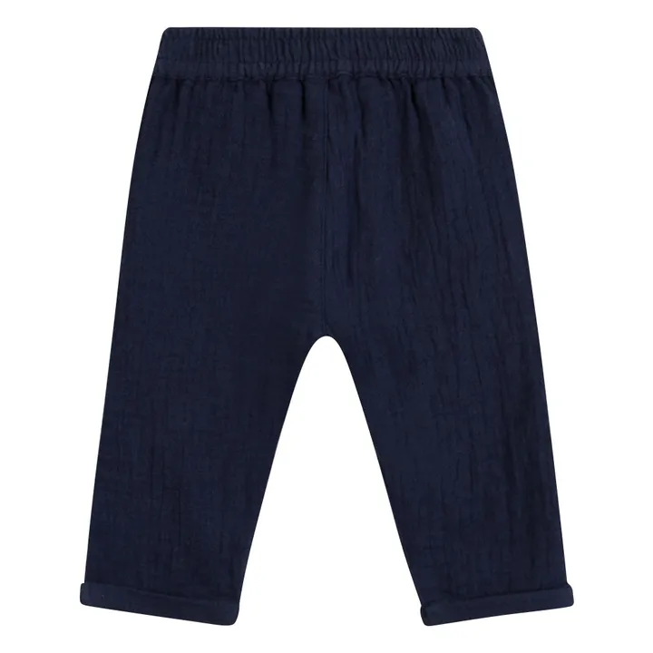 Pantalones de gasa de algodón con botones | Azul Marino- Imagen del producto n°2