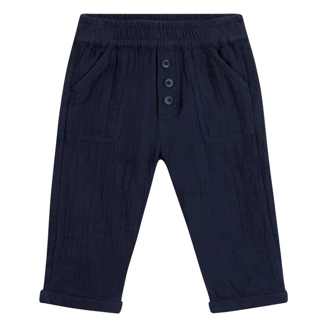 Pantalon Boutons Gaze de Coton | Bleu marine