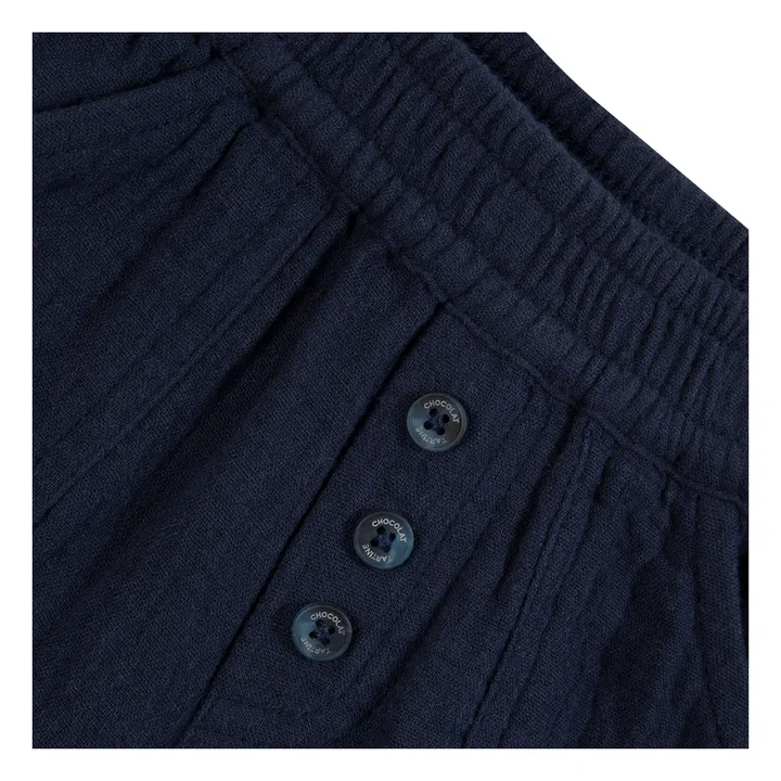 Pantalones de gasa de algodón con botones | Azul Marino- Imagen del producto n°1