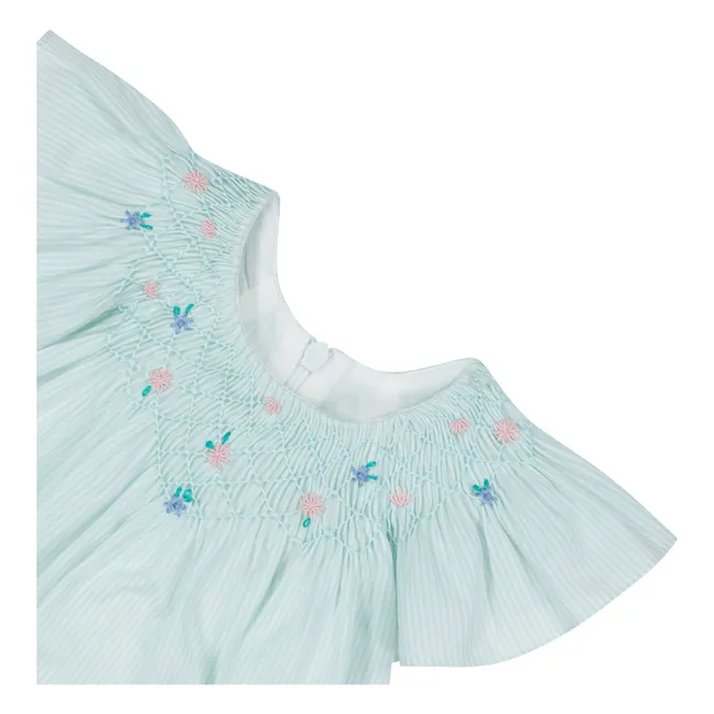 Striped Flower Smocked Dress | Turquoise