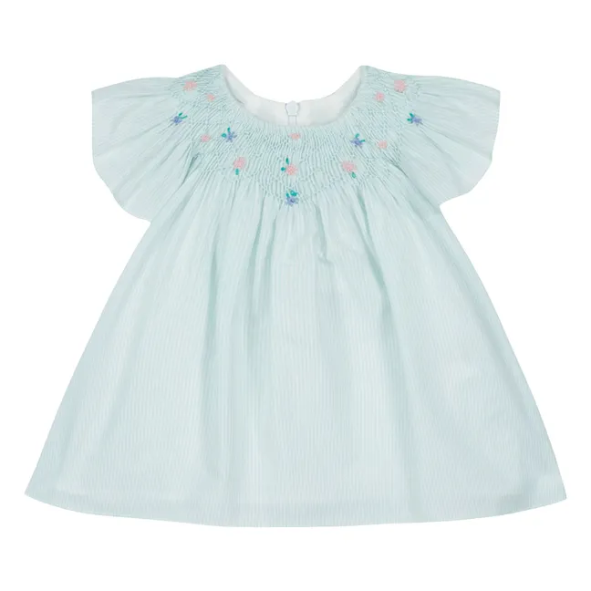 Striped Flower Smocked Dress | Turquoise