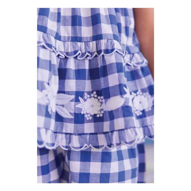 Ensemble Top Brodé et Short Vichy | Bleu roi