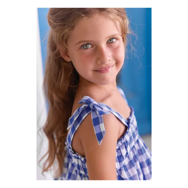 Embroidered Top and Gingham Shorts Set | Royal blue