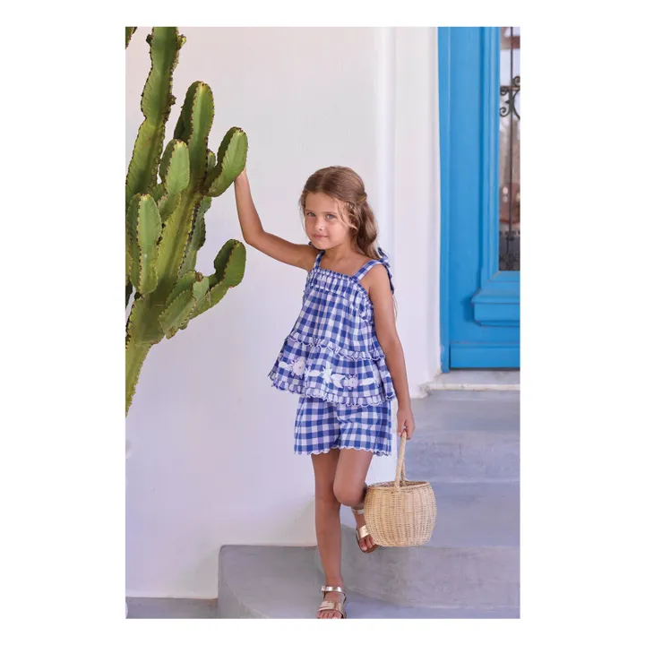 Conjunto de top bordado y pantalón corto de guinga | Azul Rey- Imagen del producto n°1