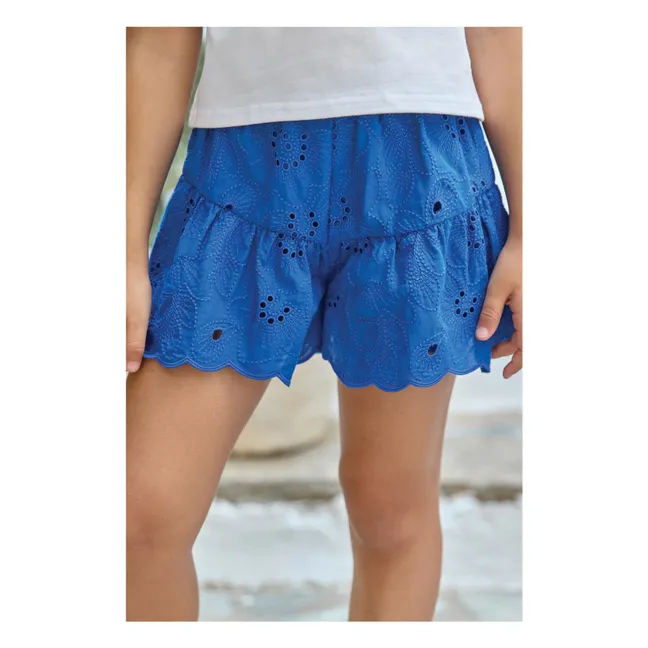 Short Brodé Fleurs | Bleu roi