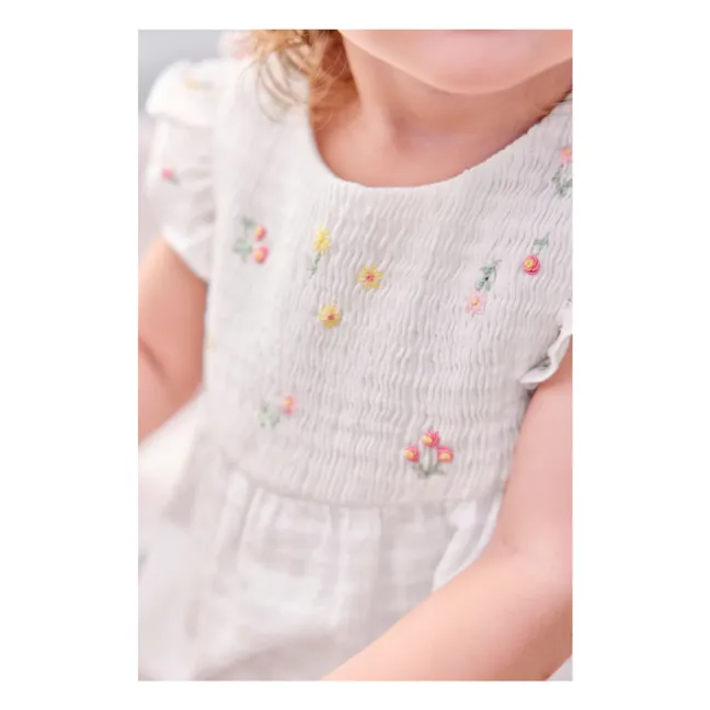 Combishort Brodée Fleurs | Blanc