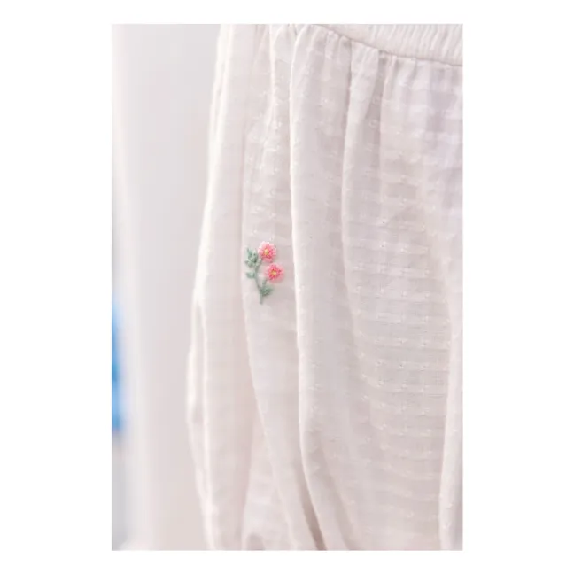 Flower Embroidered Playsuit | White