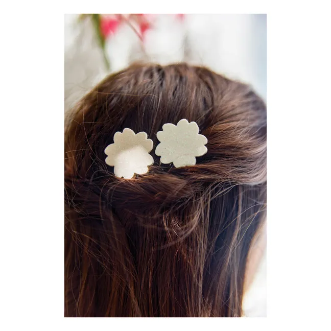 Lot de 2 Barettes Hibiscus Paillettes | Ecru