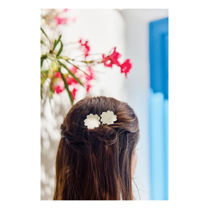 Lot de 2 Barettes Hibiscus Paillettes | Ecru- Image produit n°1