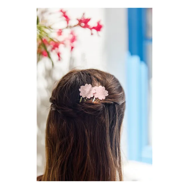 Set of 2 Hibiscus Glitter Barettes | Powder pink