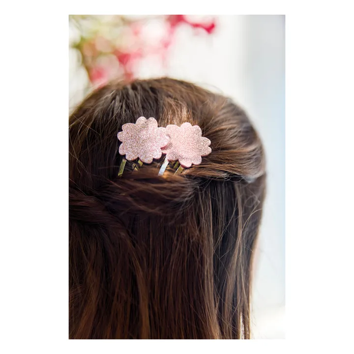Lot de 2 Barettes Hibiscus Paillettes | Rose poudré- Image produit n°1
