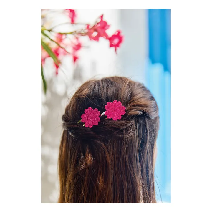 Lot de 2 Barettes Hibiscus Paillettes | Rose- Image produit n°2