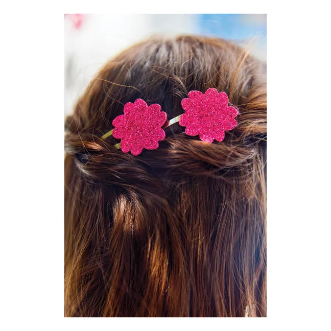 Lot de 2 Barettes Hibiscus Paillettes | Rose