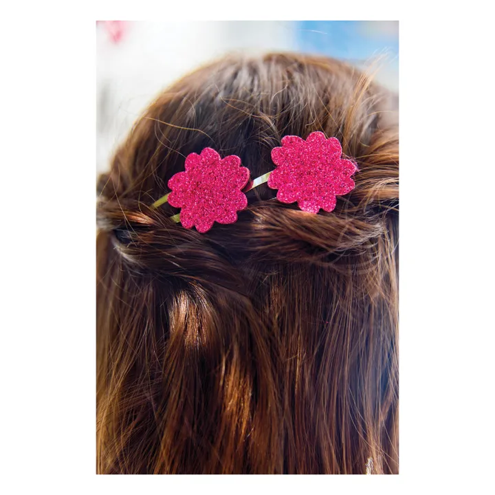 Lot de 2 Barettes Hibiscus Paillettes | Rose- Image produit n°1