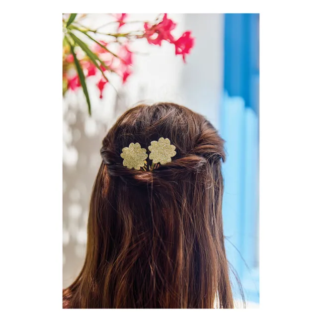 Lot 2 Barettes Hibiscus Paillettes | Doré