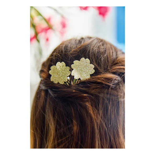 Lot 2 Barettes Hibiscus Paillettes | Doré