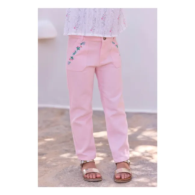 Pantalon Poches Brodées | Rose poudré