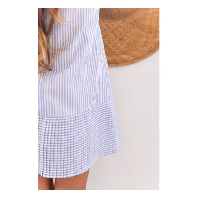 Robe Sans Manches Col Claudine Rayée | Blanc