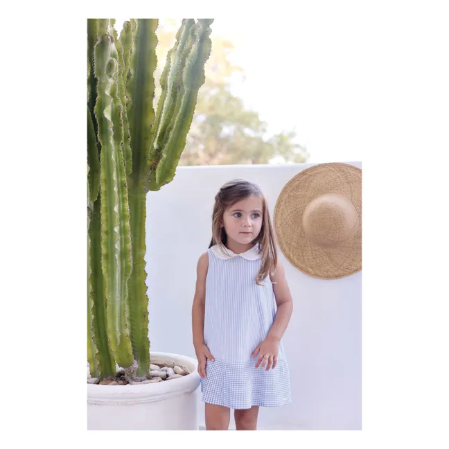 Robe Sans Manches Col Claudine Rayée | Blanc