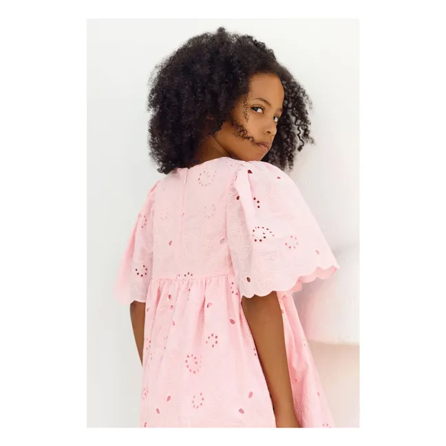 Vestido de manga abullonada bordado con flores | Rosa empolvado