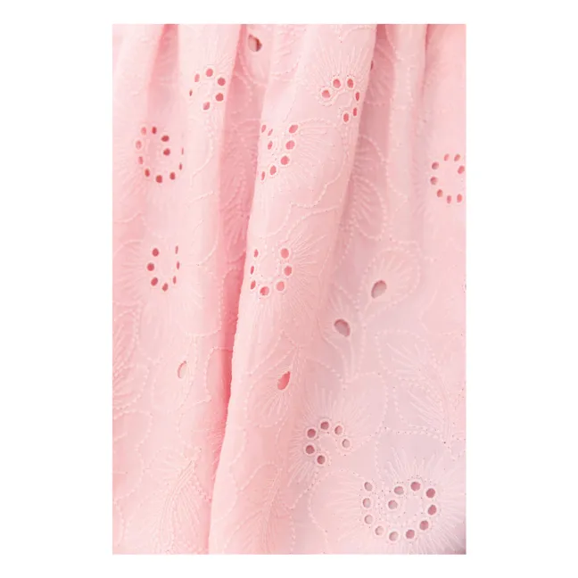Robe Manches Bouffantes Brodée Fleurs | Rose poudré