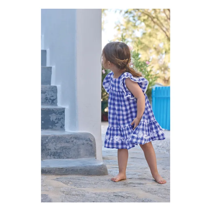 Gingham Ruffle Dress | Royal blue- Product image n°1