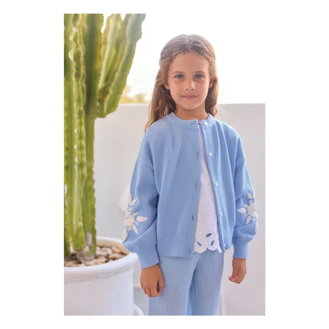 Cardigan Brodé Fleur | Bleu azur