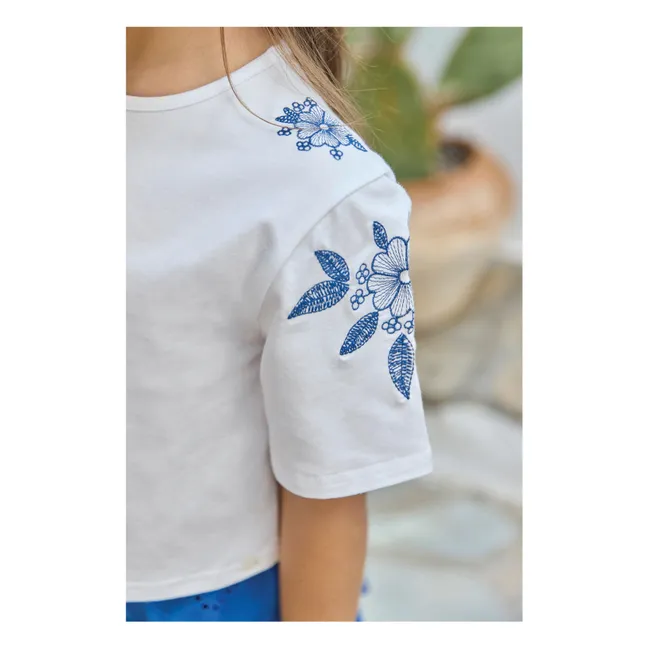 T-Shirt mit Blumenstickerei | Weiß
