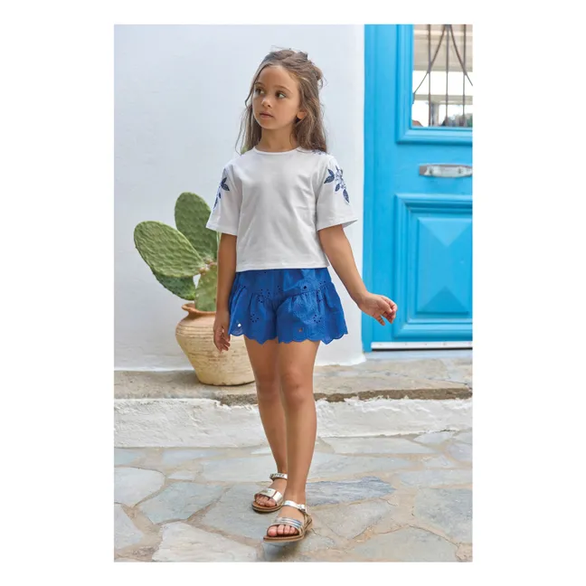 T-Shirt mit Blumenstickerei | Weiß