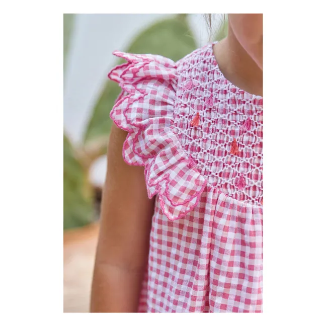 Vestido estampado de cuadros | Rosa